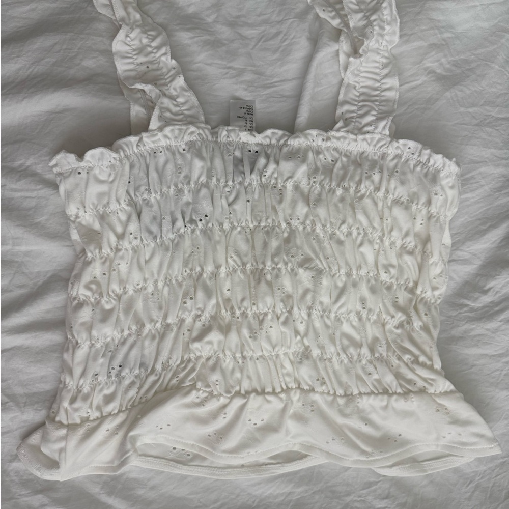 H&M White Flutter Sleeve Smocked Camisole